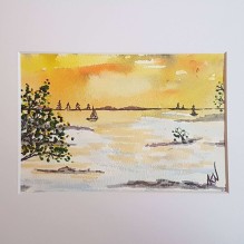 Glorious Sunset on the Ocean – Original Watercolor