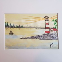 Sensational Sunset – Sailing Past the Lighthouse Watercolour