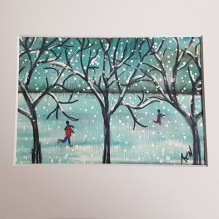 Wintertime – Skating – Original Watercolor