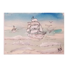Clipper Ships and Seagulls – Watercolor