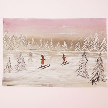 Skiing -Ski Country – Purple Sky – Watercolor